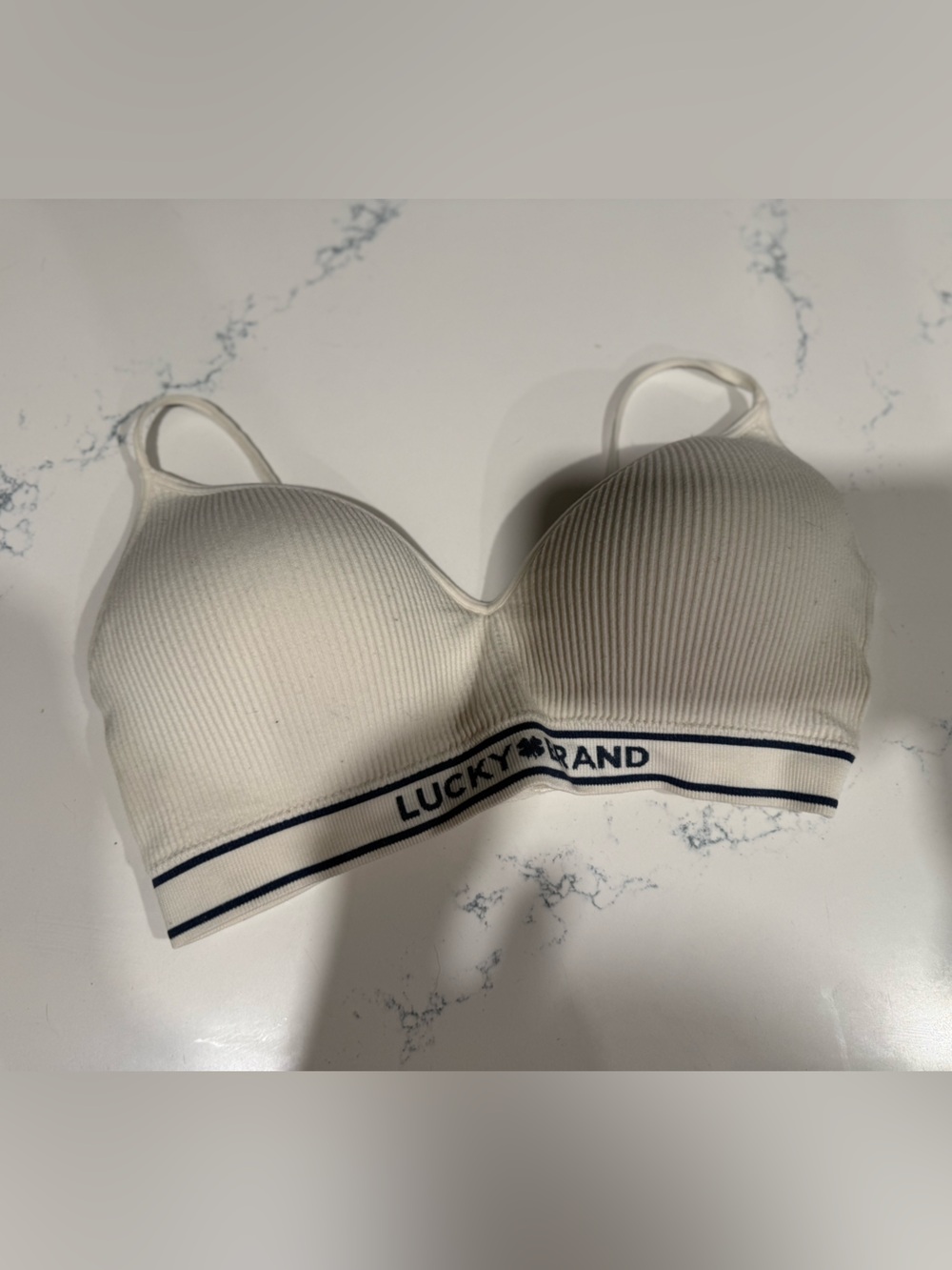 Lucky Brand White Ribbed Bralette with Navy Trim